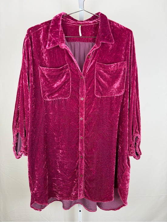 Free People Dresses & Skirts - Free People Velvet Button Down Shirt S Pink Oversized Tunic Boho